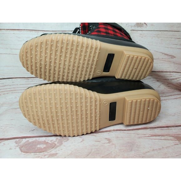 Nature Soft Comfortable Black Red Plaid Faux Fur Rain Snow Boots Cozy Size 8M - Picture 7 of 12